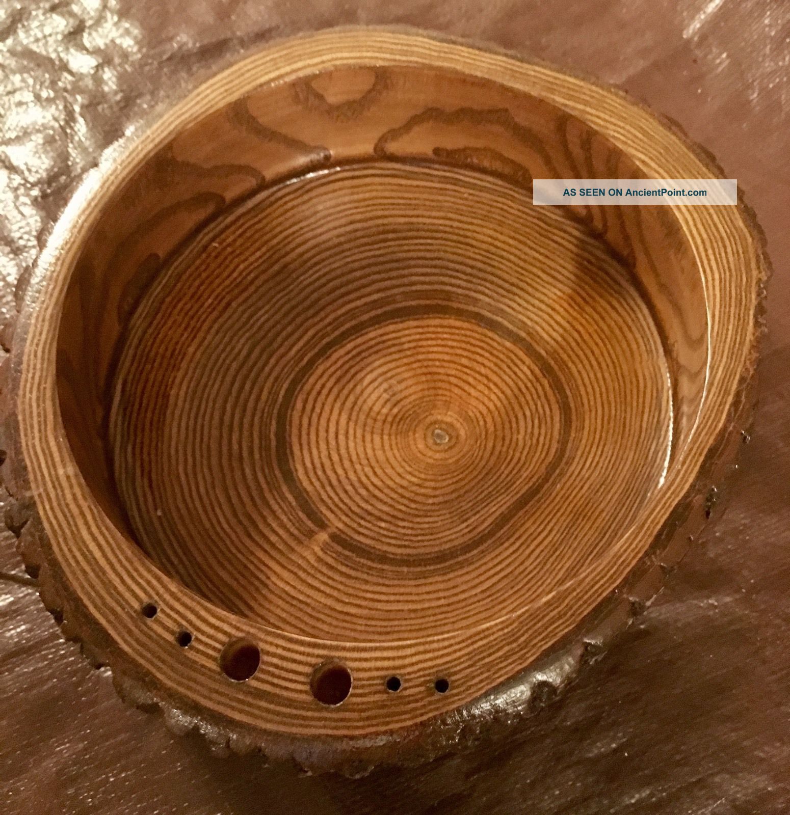 Vintage Rusticware Wood Tree Bark Nut Cracker Bowl Bowls photo