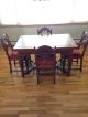 Antique Oak Wood Dining Table With 2 Pull Out Leafs And 4 Chairs 1900-1950 photo 2