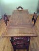 Antique Oak Wood Dining Table With 2 Pull Out Leafs And 4 Chairs 1900-1950 photo 4