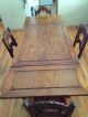 Antique Oak Wood Dining Table With 2 Pull Out Leafs And 4 Chairs 1900-1950 photo 5