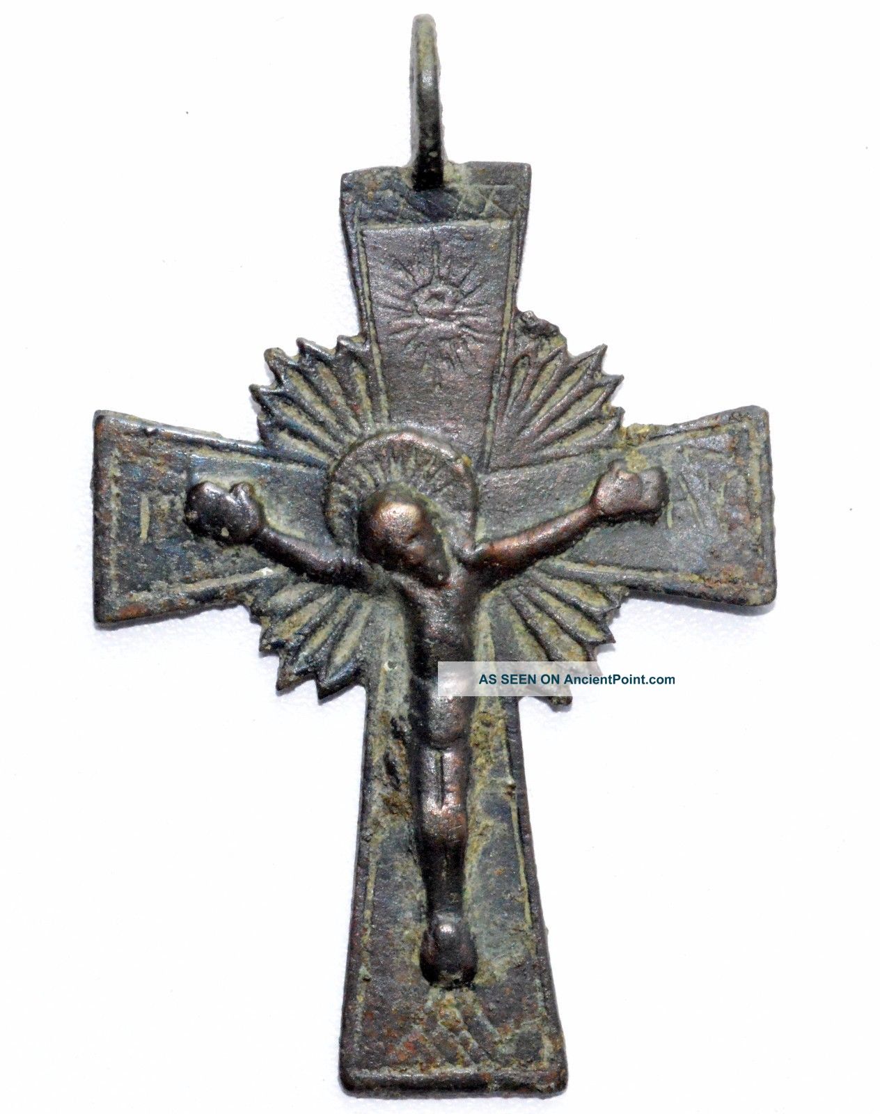 Lovely Medieval Bronze Cross Pendant W/ Crucified Jesus - Wearable Artifact St40 Roman photo