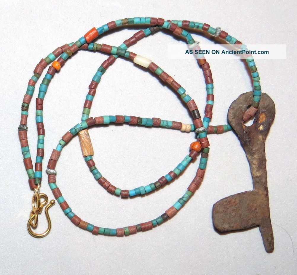 Ancient Viking Key Bronze Turquoise Pipestone Necklace 900 - 1100ad Viking photo