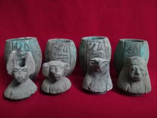4 Ancient Egyptian Canopic Jars (990–969 Bc) photo