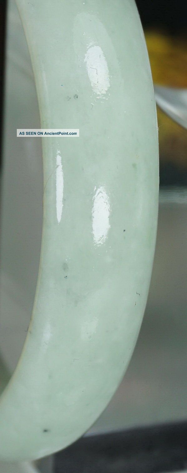 Antique Chinese Natural Icy White Off Green Jade Bangle Large Bracelet 66mm Rare Bracelets photo