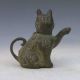 Chinese Antique Bronze Handwork Carved Cat Shape Teapot 1 Teapots photo 2