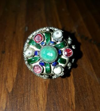 Acorn Pendant - Sterling Silver,  Garnets,  Pearls,  Enamel,  Jade,  Antique,  Crown photo