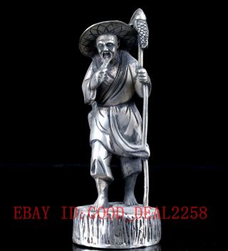 Crusted Hand Carved Silve Copper ”fisherman“ Statue Bt096 photo