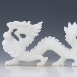 100 Natural White Jade Hand Carved Dragon Statue photo