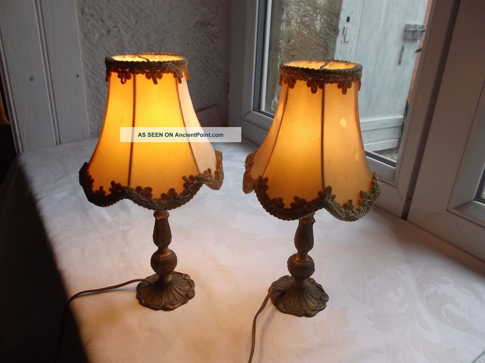 French Vintage A Charming Cute Bed Side Table Lamps Bronze And Shades