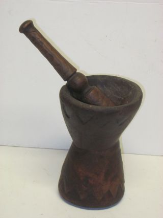 Antique Primitive Wood Treen Mortar And Pestle photo