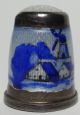 Vintage Sterling Silver Thimble Glass Top Enameled Landscape Germany Thimbles photo 1