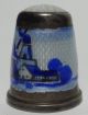 Vintage Sterling Silver Thimble Glass Top Enameled Landscape Germany Thimbles photo 2