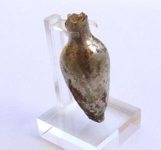 Ancient Roman Glass Small Perfume Bottle 1 - 2 Century Ce Droplet Structure photo
