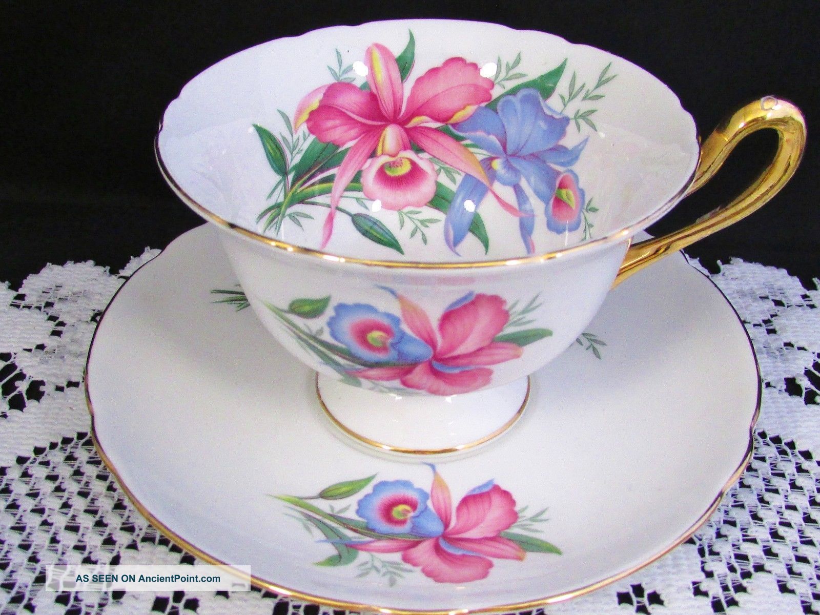 Shelley Pastel Blue Pink Iris Floral Gold Tea Cup And Saucer Cups & Saucers photo