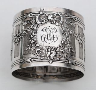 Antique French Sterling Silver Napkin Ring Louis Xvi Roses photo