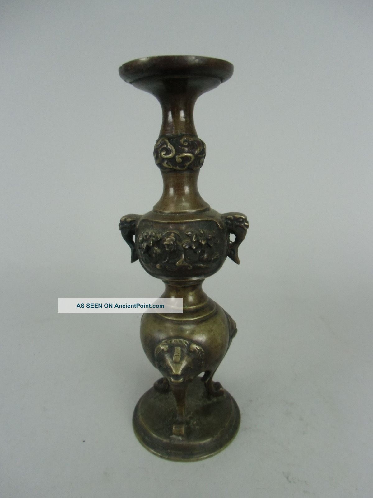 B182 Japanese Buddhist Altar Fitting Candle Stand Brass Shokudai Vintage Butsugu Other Japanese Antiques photo