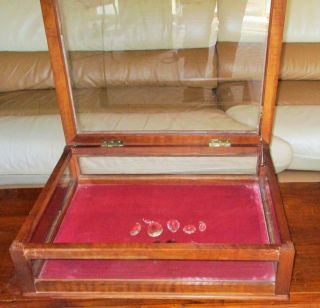 Antique Oak Wood Store Display Jewelry Case Box Glass Felt Large 23 