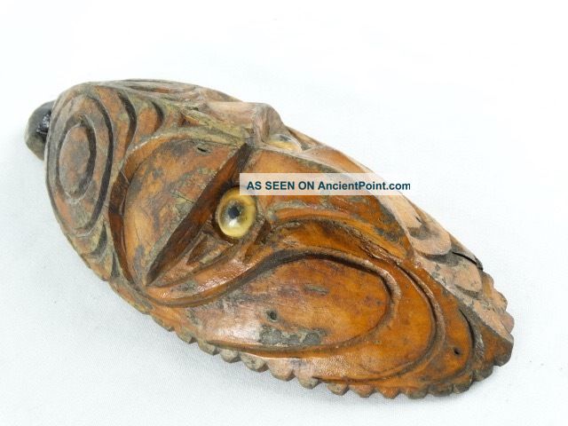 Vintage C1950 Sepik River Hand Carved Mask Operculum Eyes Papua Guinea Pacific Islands & Oceania photo