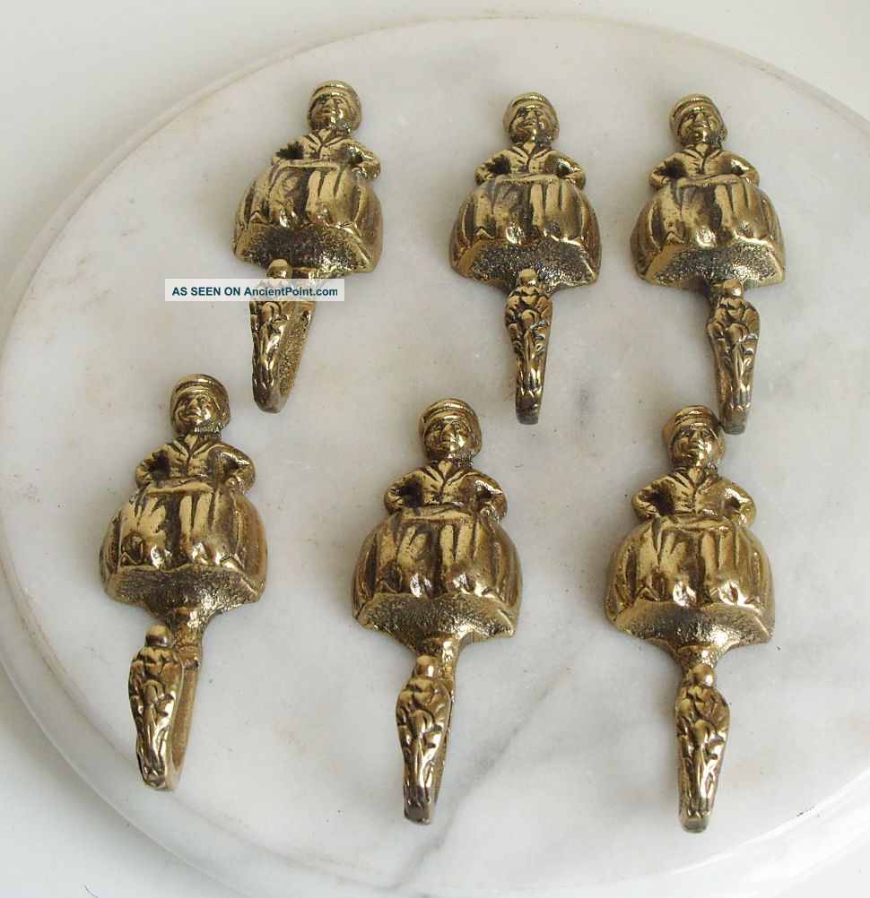 6 Vintage Brass Dutch Boy Hooks Hooks & Brackets photo