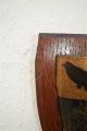 Antique Armorial Wall Shield Plaque Coat Of Arms Metal & Oak Ravens Other Antique Woodenware photo 2
