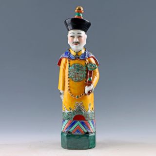 Chinese Famille Rose Porcelain Painted Emperor Yongzheng Statue photo