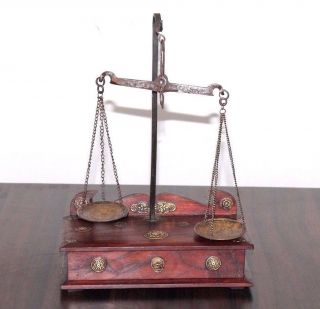 1900 ' S Old Antique Gold Smith Jewelry Weight Balance Brass Scale With Wooden Box photo