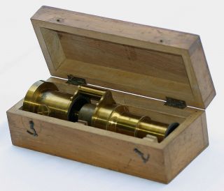 1800s Field Microscope - France Brass - Wooden Box - Research - French Medical - Nr photo