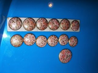 Rare 12 Matching Antique Satsuma Porcelain Buttons & 1 Larger Pink Gold Flowers photo