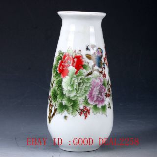 Chinese Porcelain Hand - Painted Flower&bird Vase W Qing Qianlong Mark Qw0126 photo