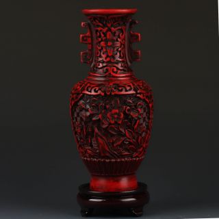 Oriental Vintage Delicate Lacquer Hand - Carved Vase photo