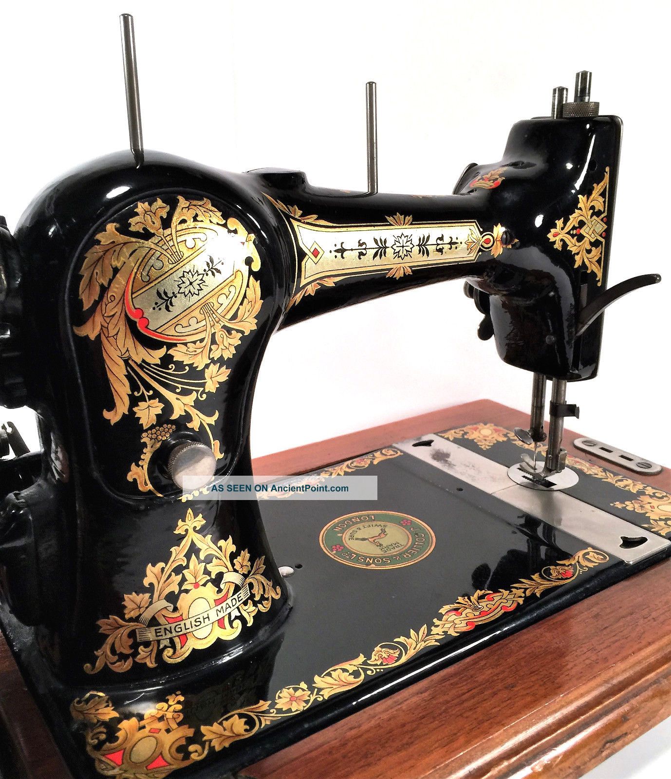 Collier No 4 Jones Hand Crank Sewing Machine W Coffin Case Gold Decals Sewing Machines photo