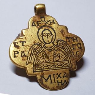Byzantine Gold Pendant With Image Of Saint Michael Circa 10th - 13en Century Ad photo