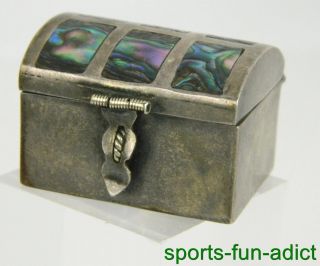 Vtg By Chj Mexico Iguala Sterling Silver Inlay Abalone Trinket Snuff Pill Box photo