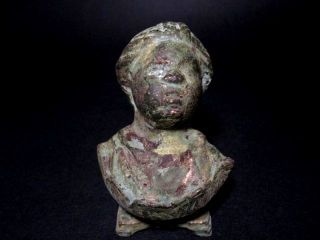 Roman Style Heavy Bronze Bust Of Roman Boy On Stand,  Replica photo