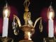 Antique French 5 Arm 5 Light Oxblood Empire Brass Cut Lead Crystal Chandelier Chandeliers, Fixtures, Sconces photo 9