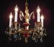 Antique French 5 Arm 5 Light Oxblood Empire Brass Cut Lead Crystal Chandelier Chandeliers, Fixtures, Sconces photo 10