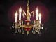 Antique French 5 Arm 5 Light Oxblood Empire Brass Cut Lead Crystal Chandelier Chandeliers, Fixtures, Sconces photo 1
