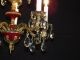 Antique French 5 Arm 5 Light Oxblood Empire Brass Cut Lead Crystal Chandelier Chandeliers, Fixtures, Sconces photo 2