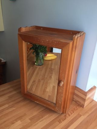 Old Pine Cupboard Cabinet Bathroom Mirror Hinged Door Natural Wood /shabby Chic photo