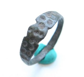 Ancient Old Viking Bronze Decorated Ring  Thimble Dots  (may) photo