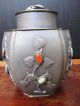 Old Chinese Pewter And White Bronze/metal Tea Caddy With Jade And Amber Tea Caddies photo 3