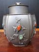 Old Chinese Pewter And White Bronze/metal Tea Caddy With Jade And Amber Tea Caddies photo 4