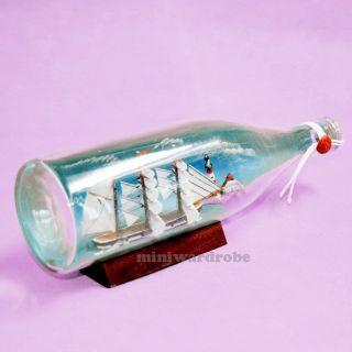 28cm Handmade Ship In A Bottle With Background Sailboat Nostalgic On Desk Decor photo