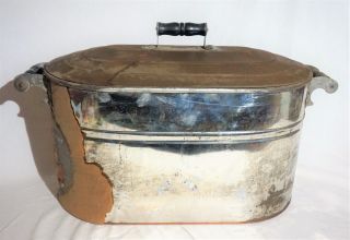 Vintage Rome Metalware Large Tin Wash Boiler Tub W/ Lid And Copper Bottom photo