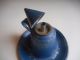 19th C.  Soldered Tin & Painted Finger Lamp W/whale Oil Burner & Snuffer Tin Lid Primitives photo 3