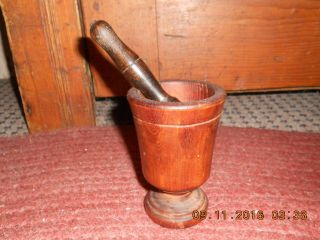 18th To Early 19th Century Sm Size Mahogany Mortar & Pestle For Kitchen/meds photo
