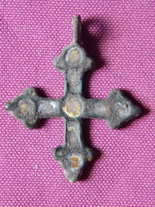 Early Christian Byzantine Bronze Cross With Enamel 10 - 12 Century Ad photo