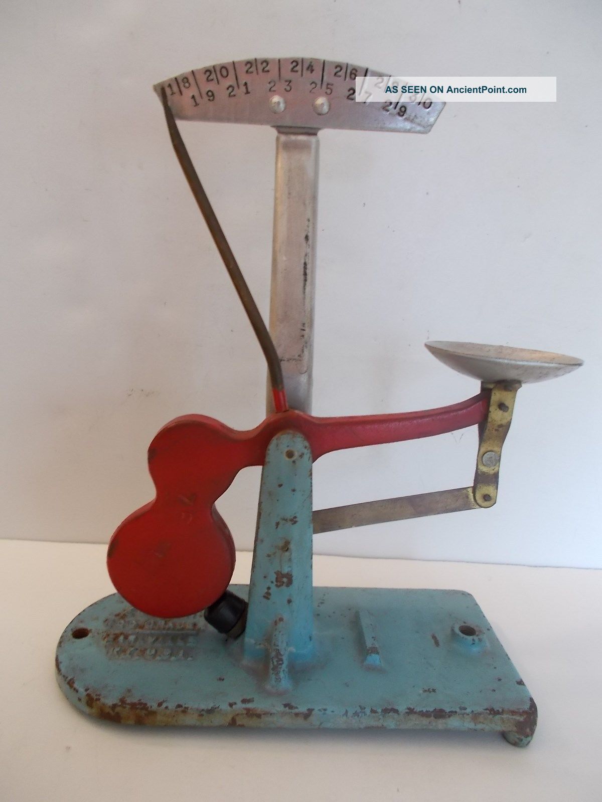 Antique Zenith Cast Iron Egg Grader Scale Red & Blue Earlville Ny Usa Untouched Scales photo