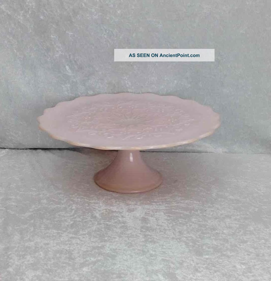 Fenton Glass Rose Pastel Pink Milkglass Spanish Lace Cake Footed Plate Dessert Plates photo