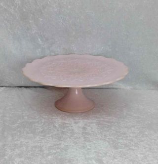 Fenton Glass Rose Pastel Pink Milkglass Spanish Lace Cake Footed Plate Dessert photo